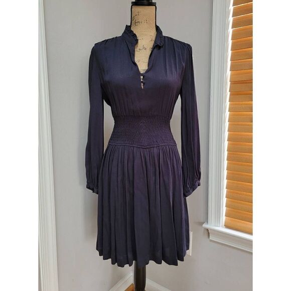 Majo Ruched Navy Gathered  Mini Dress 2 - Picture 1 of 9